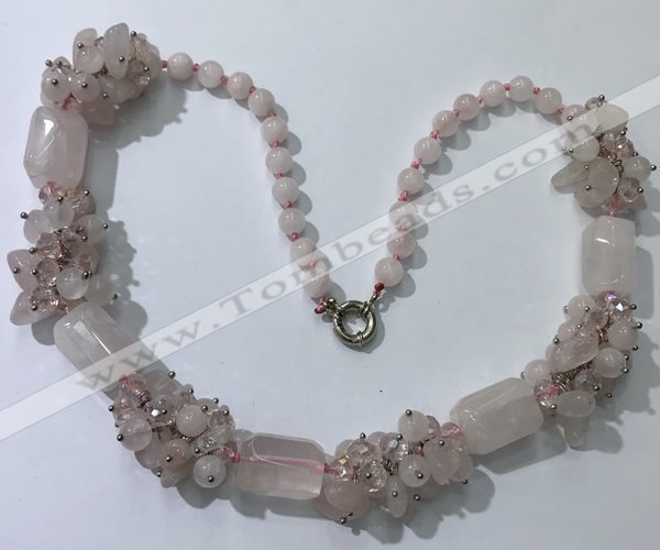 CGN385 23 inches chinese crystal & rose quartz beaded necklaces