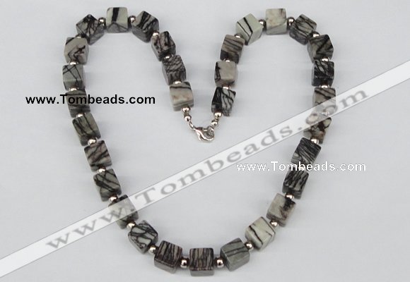 CGN39 18.5 inches 10*10mm cube black water jasper gemstone necklaces