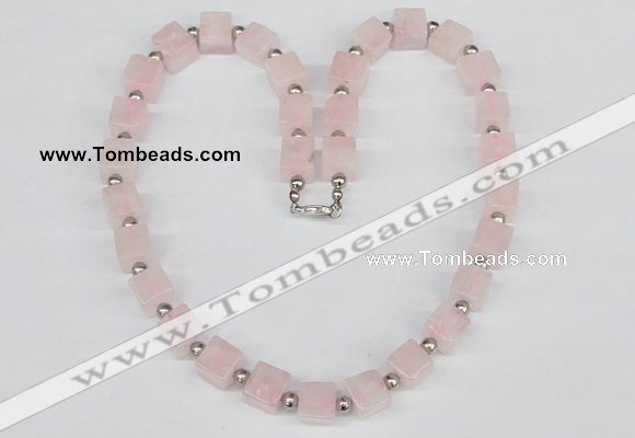 CGN41 18.5 inches 10*10mm cube rose quartz gemstone necklaces