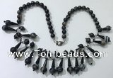 CGN497 21 inches chinese crystal & striped agate beaded necklaces