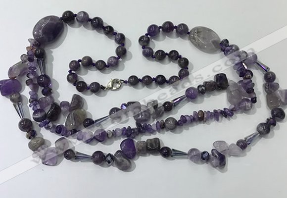 CGN680 23.5 inches chinese crystal & amethyst beaded necklaces