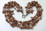 CGN714 22 inches fashion 3 rows goldstone beaded necklaces