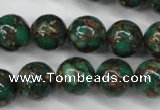 CGO105 15.5 inches 14mm round gold green color stone beads