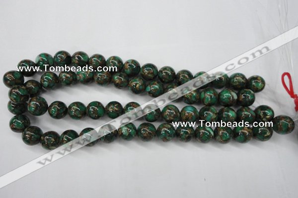 CGO105 15.5 inches 14mm round gold green color stone beads
