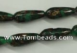 CGO136 15.5 inches 10*30mm faceted teardrop gold green color stone beads
