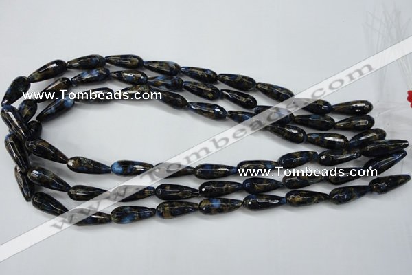 CGO193 15.5 inches 8*20mm faceted teardrop gold blue color stone beads