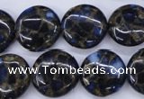 CGO204 15.5 inches 20mm flat round gold blue color stone beads
