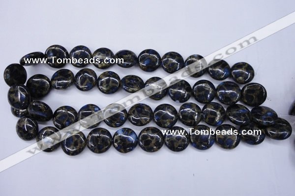 CGO204 15.5 inches 20mm flat round gold blue color stone beads