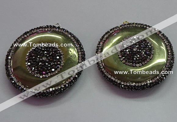 CGP1583 45mm coin pyrite gemstone pendants wholesale
