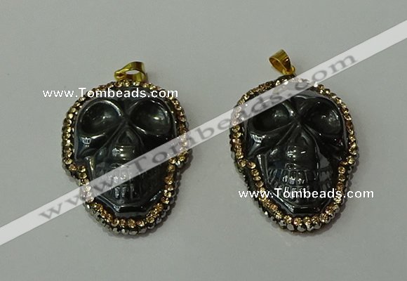 CGP159 25*35mm skull hematite gemstone pendants wholesale