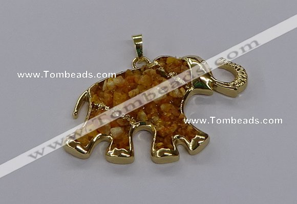 CGP3241 35*60mm elephant druzy agate pendants wholesale