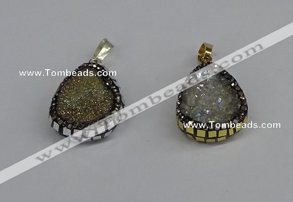 CGP3391 18*25mm flat teardrop plated druzy agate pendants
