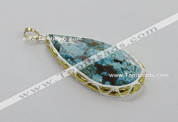 CGP3475 30*50mm - 35*55mm faceted flat teardrop ocean agate pendants