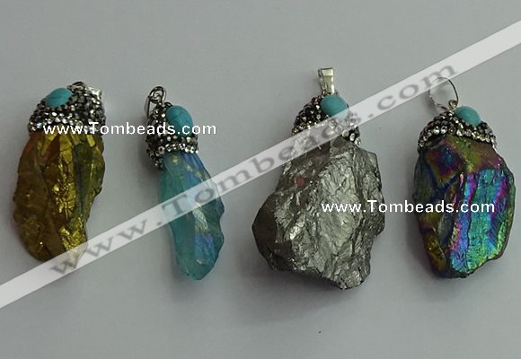CGP500 15*30mm - 25*40mm nugget plated quartz pendants wholesale