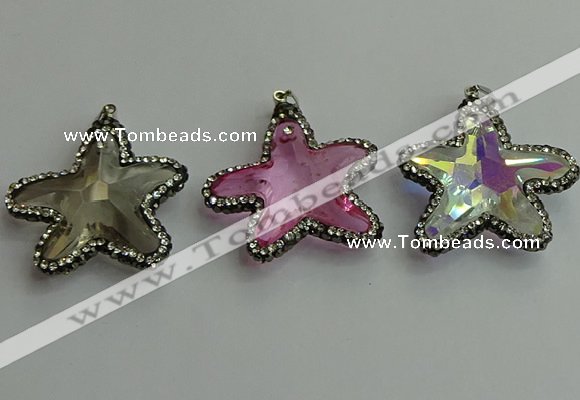 CGP509 35*35mm star crystal glass pendants wholesale