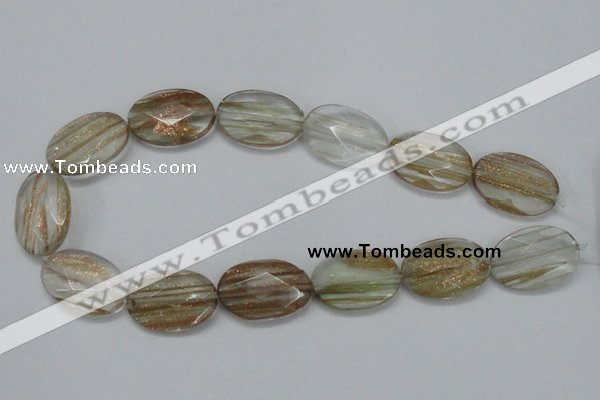 CGQ14 15.5 inches 20*30mm faceted oval gold sand quartz beads