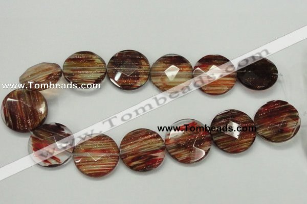 CGQ17 15.5 inches 30mm faceted flat round gold sand quartz beads