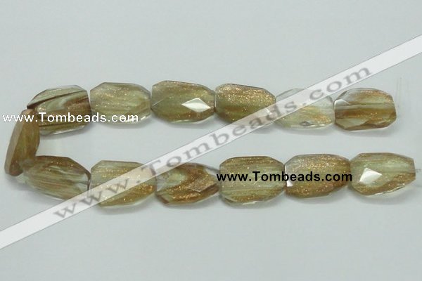 CGQ18 20*30mm faceted & twisted rectangle gold sand quartz beads