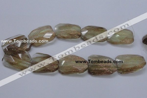 CGQ19 30*40mm faceted & twisted rectangle gold sand quartz beads