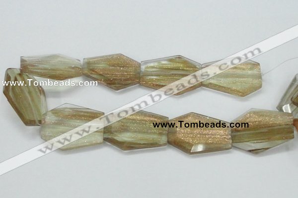 CGQ20 15.5 inches 35*45mm faceted hexagon gold sand quartz beads