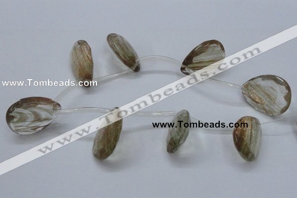 CGQ21 15.5 inches 30*40mm faceted flat teadrdrop gold sand quartz beads
