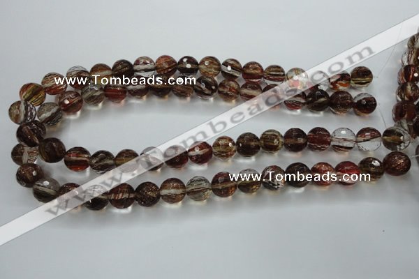 CGQ34 15.5 inches 12mm faceted round red gold sand quartz beads