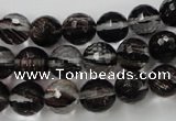 CGQ40 15.5 inches 10mm faceted round black gold sand quartz beads