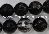 CGQ43 15.5 inches 16mm faceted round black gold sand quartz beads