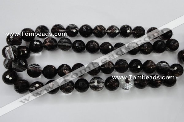 CGQ43 15.5 inches 16mm faceted round black gold sand quartz beads