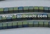 CHE444 15.5 inches 3*3mm cube matte plated hematite beads wholesale