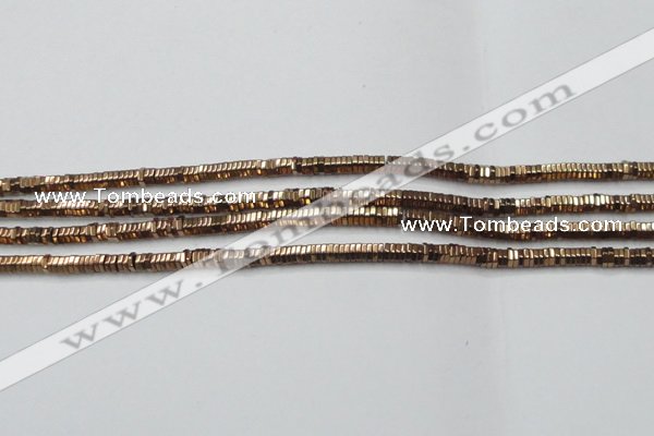 CHE826 15.5 inches 1*2mm hexagon plated hematite beads wholesale