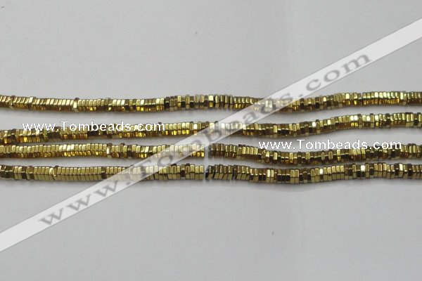CHE843 15.5 inches 1*4mm hexagon plated hematite beads wholesale