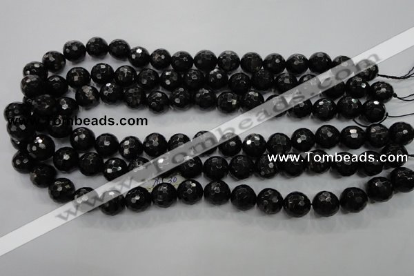 CHS47 15.5 inches 12mm faceted round natural hypersthene beads