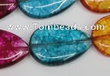 CKQ126 15.5 inches 20*30mm flat teardrop dyed crackle quartz beads