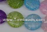 CKQ175 15.5 inches 20mm flat round dyed crackle quartz beads