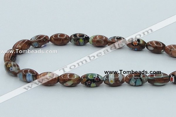 CLG546 16 inches 10*14mm rice goldstone & lampwork glass beads