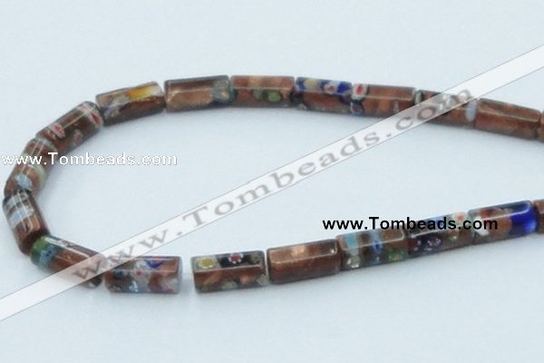 CLG551 16 inches 8*16mm faceted cylinder goldstone & lampwork beads