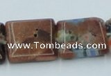 CLG556 16 inches 14*14mm square goldstone & lampwork glass beads