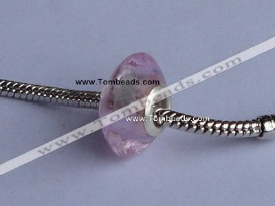CLP46 30pcs 9.5*17mm rondelle silver plated core lampwork European beads