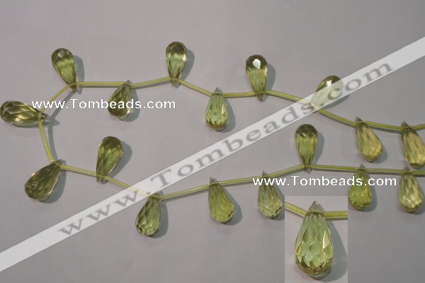 CLQ252 Top-drilled 10*20mm faceted teardrop natural lemon quartz beads