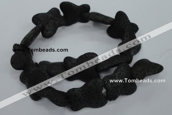 CLV52 15 inches 25*30mm butterfly-shaped black natural lava beads