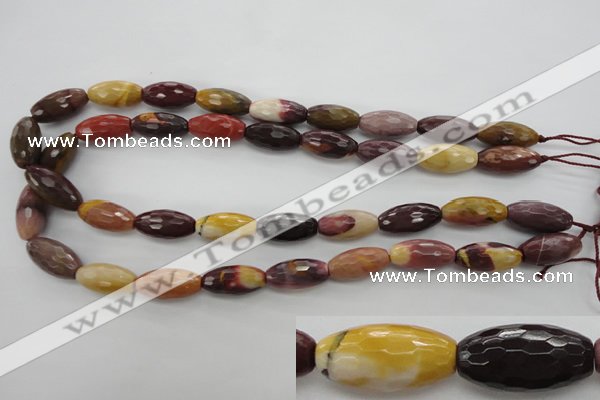 CMK131 15.5 inches 10*20mm faceted rice mookaite beads wholesale