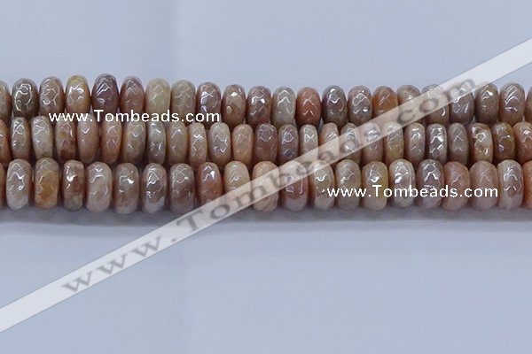 CMS1325 15.5 inches 7*14mm faceted rondelle AB-color moonstone beads