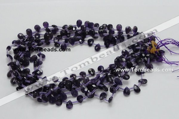 CNA38 15.5 inches 7*10mm faceted briolette grade A natural amethyst beads