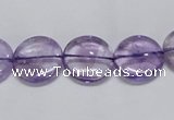 CNA821 15.5 inches 12mm flat round natural light amethyst beads