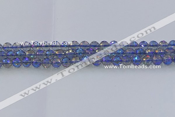 CNC664 15.5 inches 8mm faceted round plated natural white crystal beads
