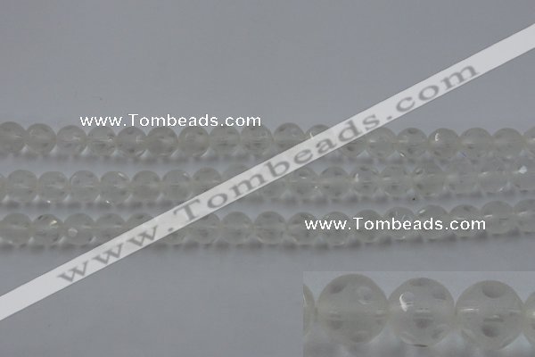 CNC83 15.5 inches 10mm carved round matte white crystal beads