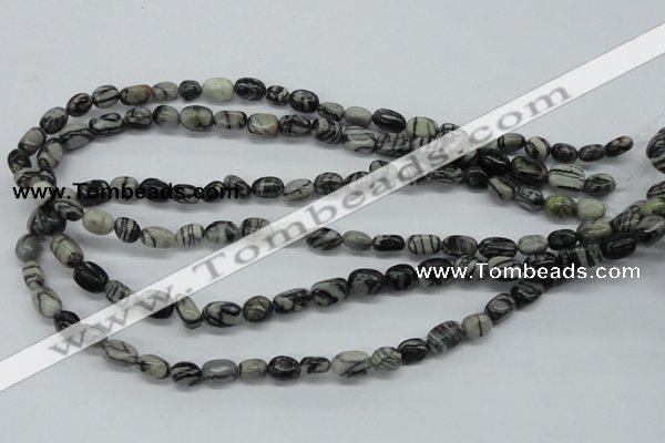 CNG211 15.5 inches 6*8mm nuggets black water jasper beads