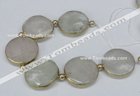CNG2471 7.5 inches 30mm faceted coin quartz gemstone beads