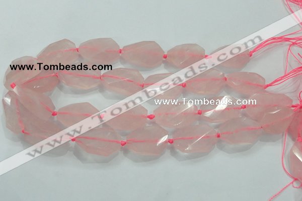CNG480 15.5 inches 20*30mm twisted & faceted nuggets rose quartz beads